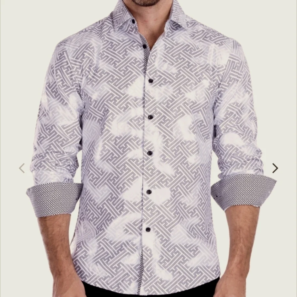 Bespoke Moda Maze Pattern Metallic Long Sleeve Men's dress shirt Size Medium NWT